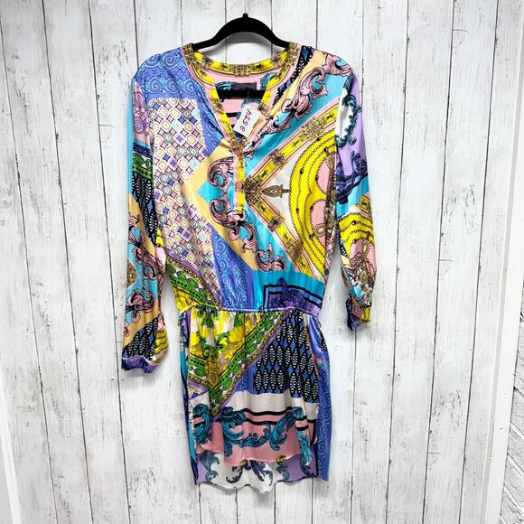 Hale Bob Dress Women Size Small Multicolor Chiffon V-Neck Long Sleeve Mini Event - Picture 1 of 8